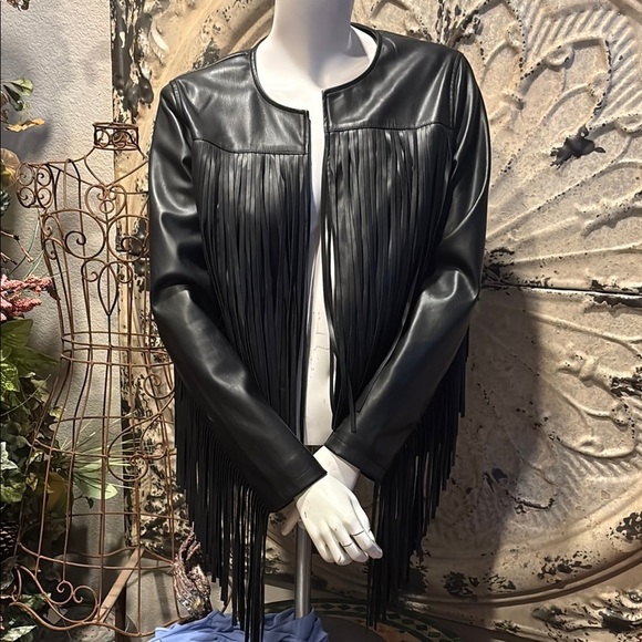 Adore Black Fringe Leather Jacket - Picture 1 of 16